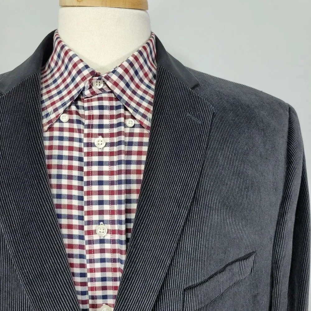 Van Heusen Studio Men's Sport Coat Blazer Two Button DK Gray Corduroy Cotton 48R